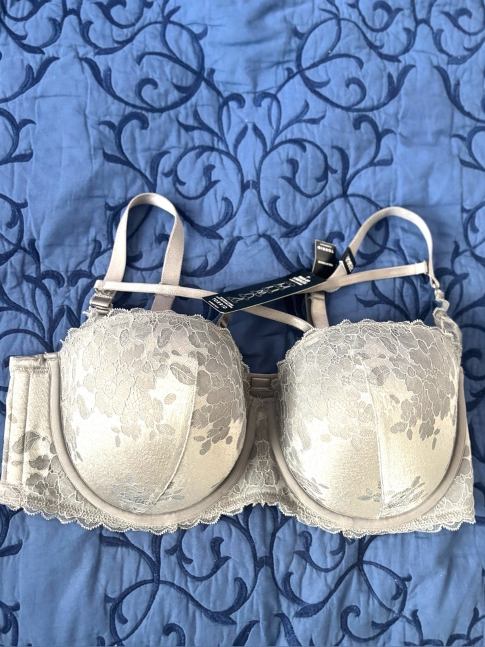 Torrid Gray Lace Cage Bra 42 DDD Underwire Padded Balconette Adjustable Straps
